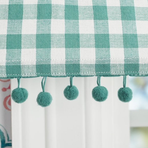 πΊ New Pioneer Woman Teal Blue Gingham 3 pc Kitchen Curtains And Valance Set - Picture 8 of 10